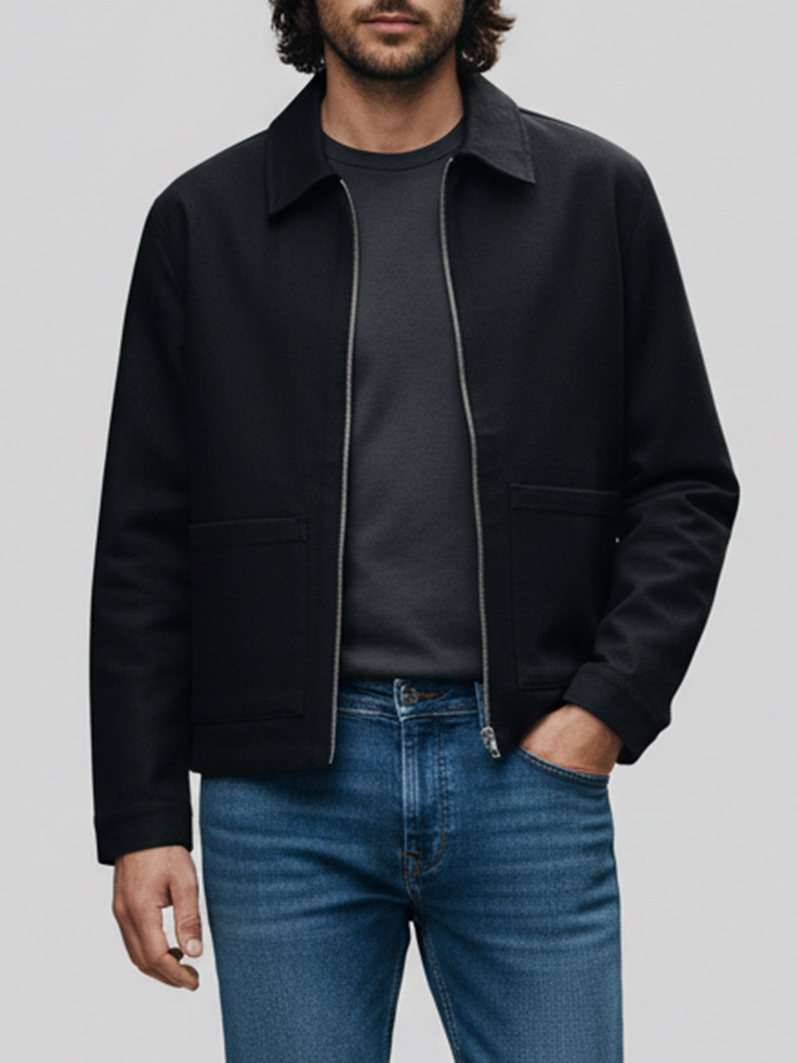 Black Denim Utility YKK Zipper Jacket