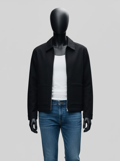 Black Denim Utility YKK Zipper Jacket