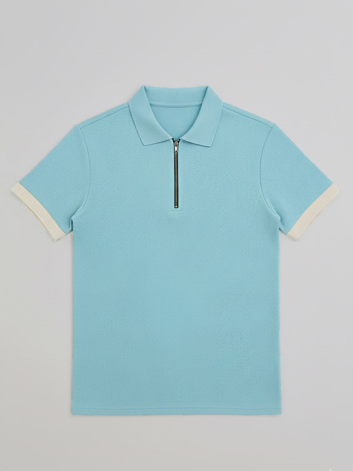 Misty Blue Ribbed Quarter-Zipper Polo Tee
