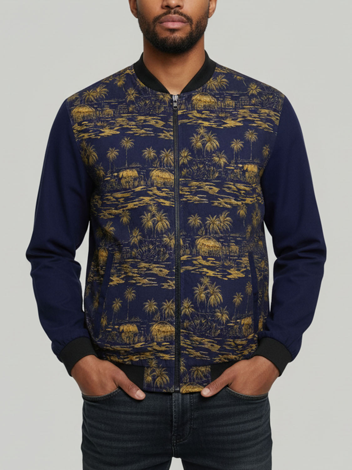 Navy Tropical Bomber Jacket