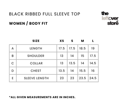 Black Ribbed Full Sleeve Top