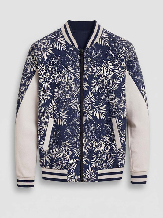 Navy Floral Varsity Bomber Jacket