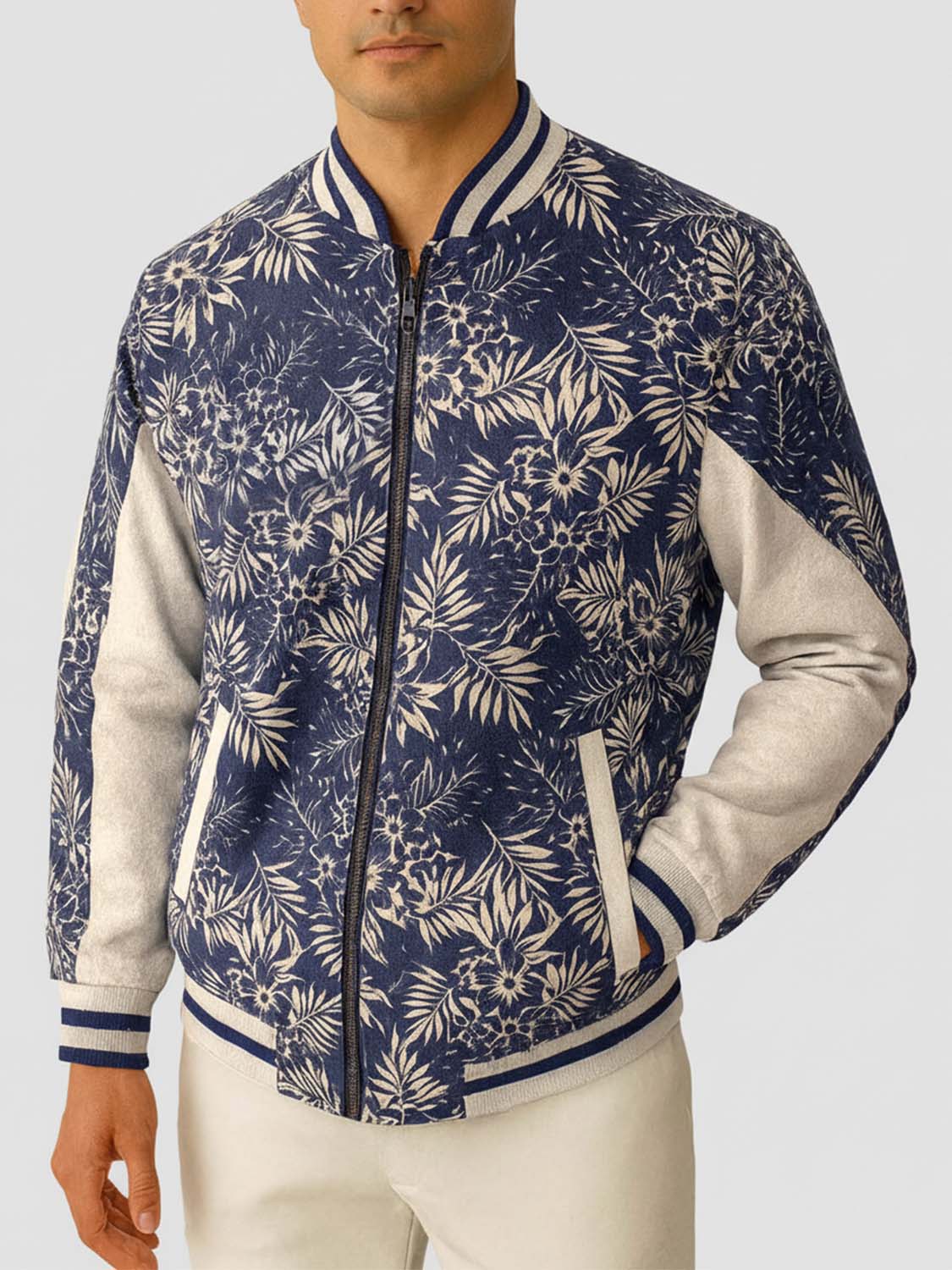 Navy Floral Varsity Bomber Jacket