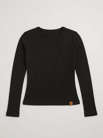 Black Ribbed Full Sleeve Top
