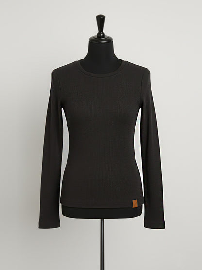 Black Ribbed Full Sleeve Top