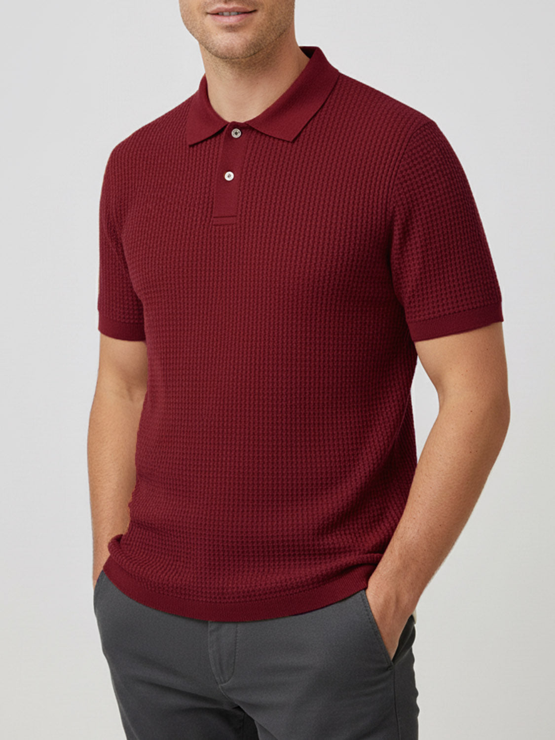 Brick Red Waffle Polo Tee